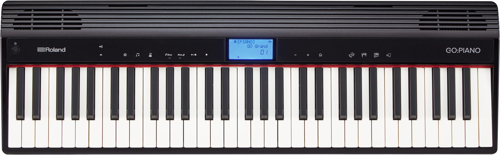 Short (61 key) black keyboard.