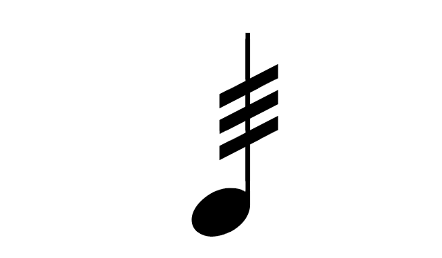 Tremolo symbol: represented by one, two, or three diagonal slashes through the stem of a note.